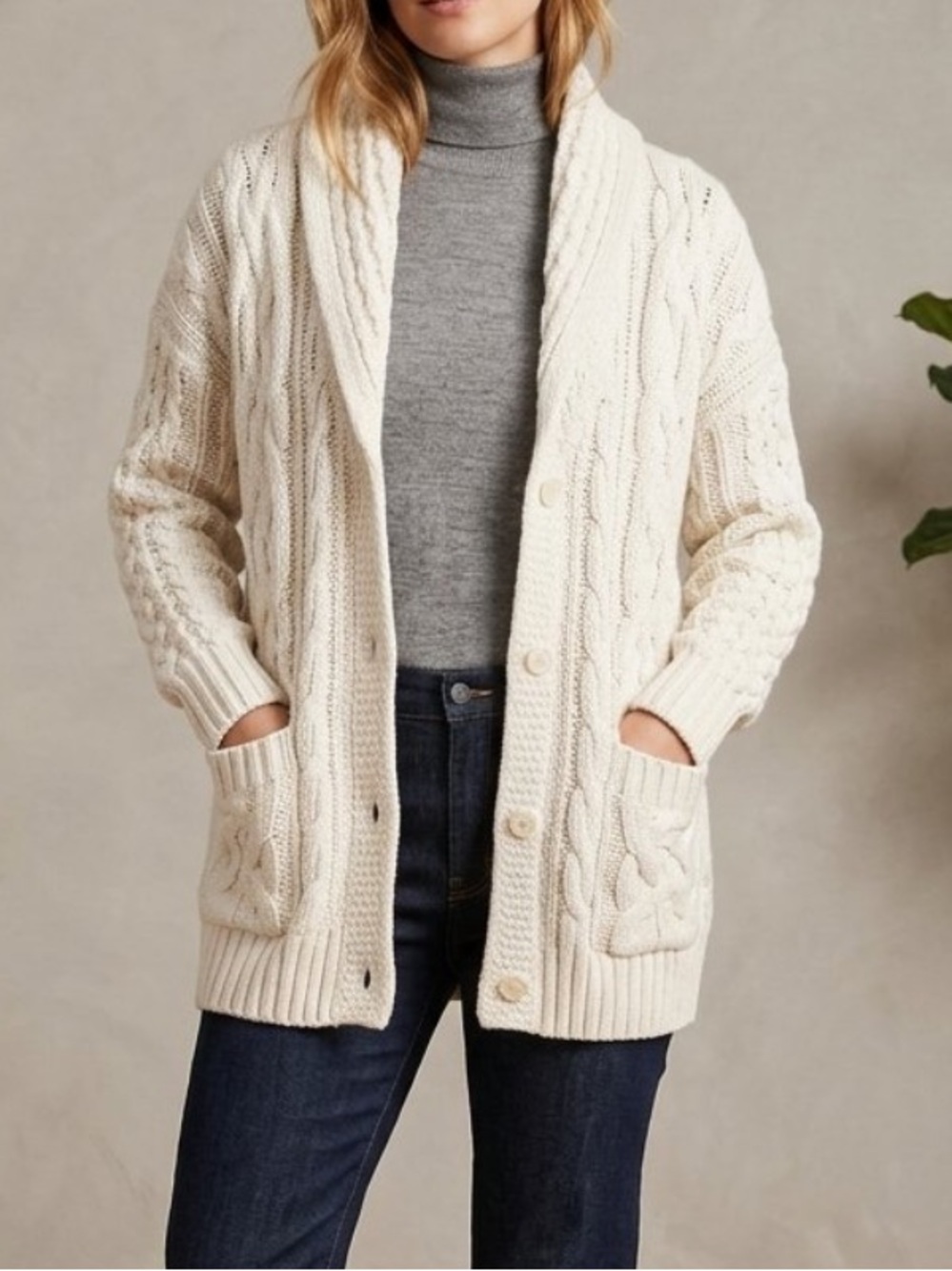 Skull Cashmere Chunky Cardigan Cable Knit Grandpa Oversized Sweater Button Front